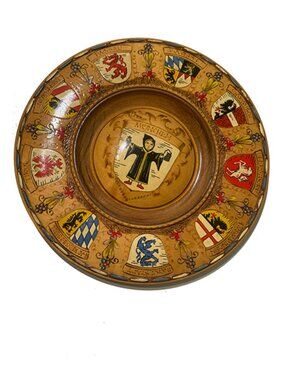 Vintage wood 12” hand-turned souvenir plate, Bavaria, Germany, w/ Munchner Kindl